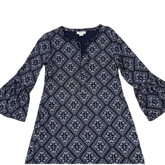 Style & Co Navy Floral Bell Sleeve Boho Dress - SIZE XS - Picture 2 of 7